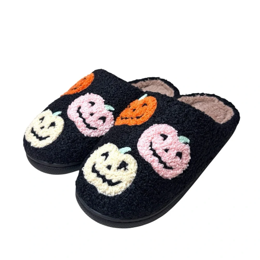 Halloween Fuzzy Pumpkin Slippers - Picture 2 of 2